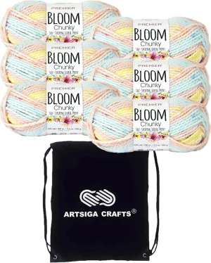 Premier Yarns Bloom Chunky Snapdragon 1114-13 (6-Skeins - Same Dye Lot) Chunky Bulky #5 Acrylic Yarn for Crocheting and Knitting with Project Bag
