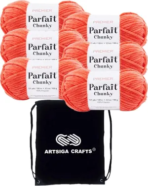 Premier Yarns Parfait Chunky Mango 1150-11 (6-Skeins - Same Dye Lot) Weight S Bulky #6 Polyester Yarn for Crocheting and Knitting with Project Bag