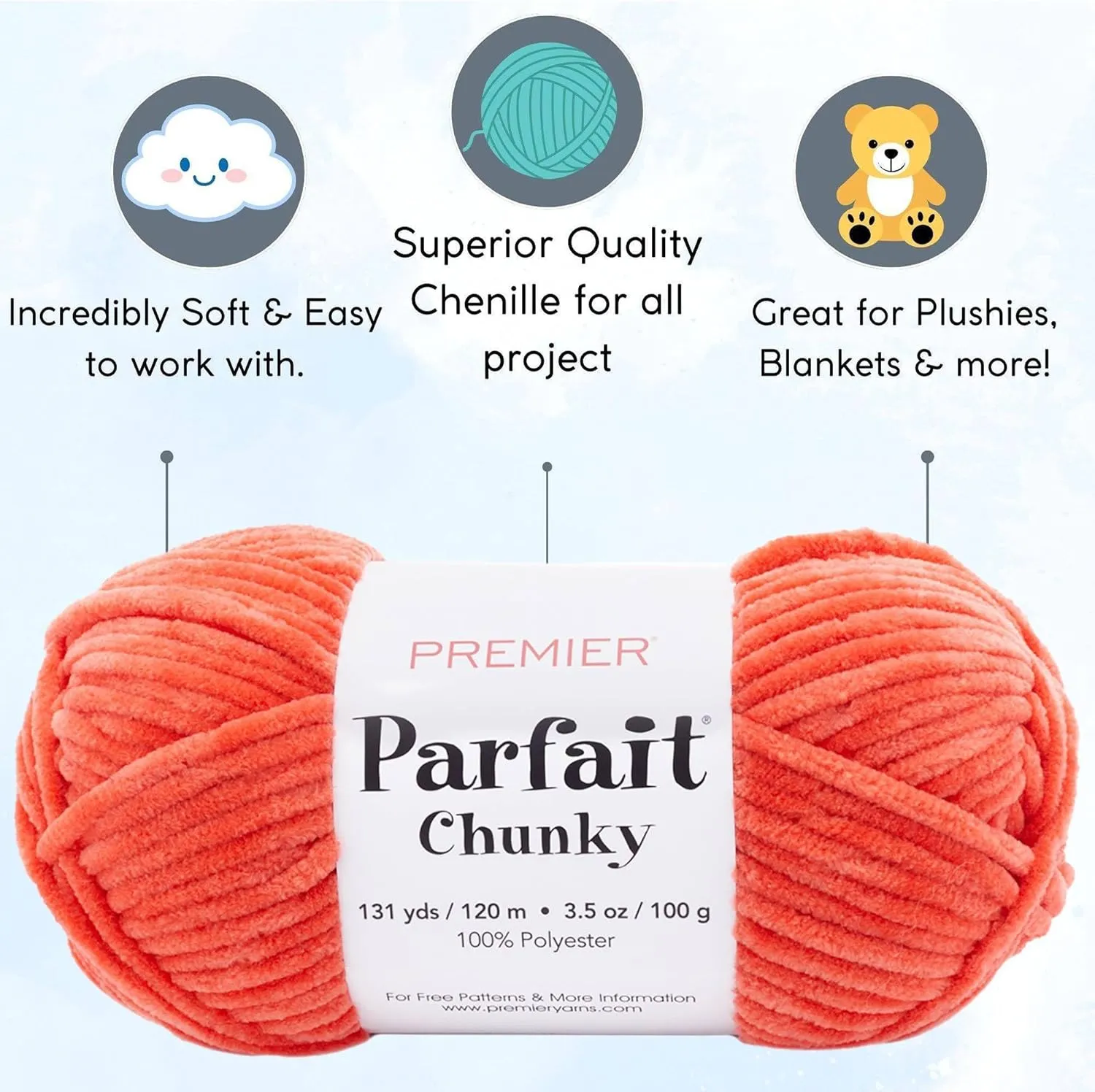 Premier Yarns Parfait Chunky Mango 1150-11 (6-Skeins - Same Dye Lot) Weight S Bulky #6 Polyester Yarn for Crocheting and Knitting with Project Bag