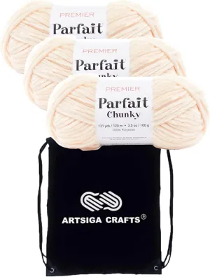 Premier Yarns Parfait Chunky Shell 1150-32 (3-Skeins - Same Dye Lot) Weight S Bulky #6 Polyester Yarn for Crocheting and Knitting with Project Bag