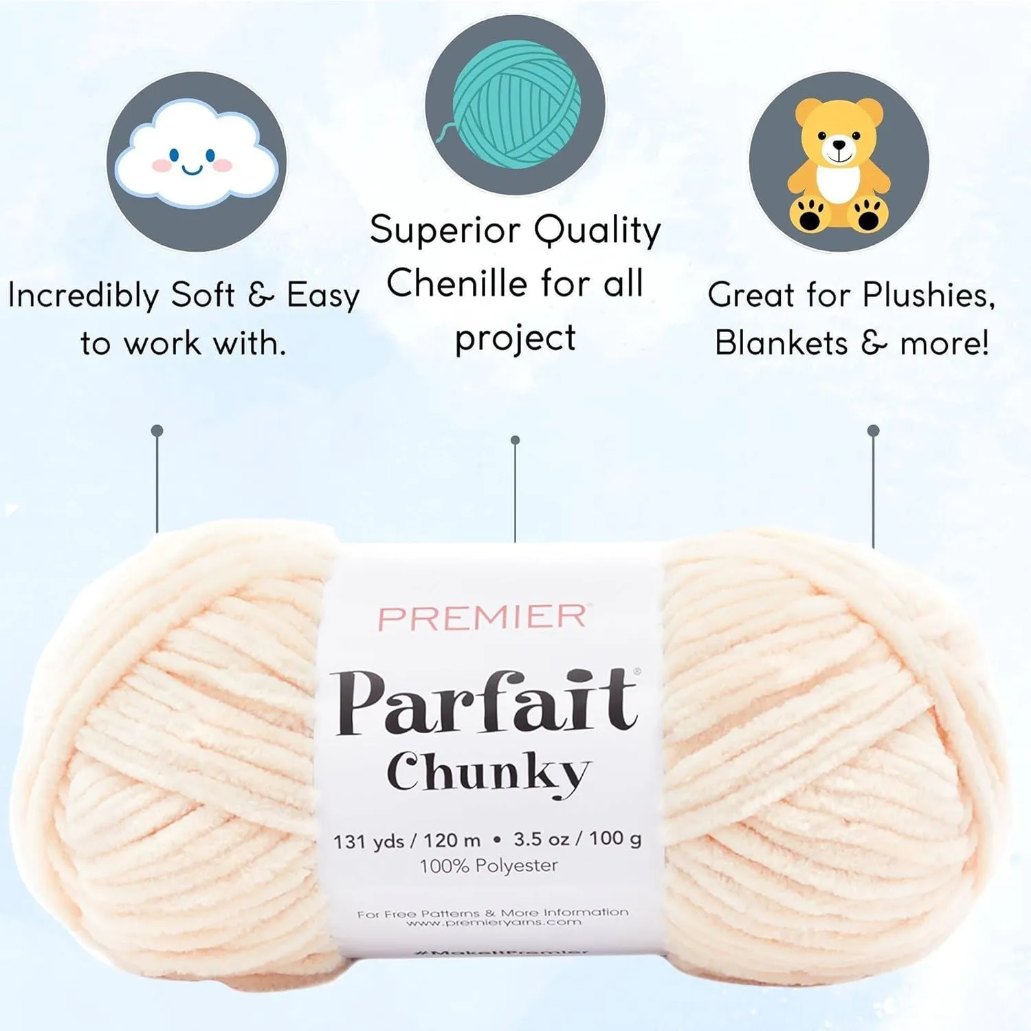 Premier Yarns Parfait Chunky Shell 1150-32 (3-Skeins - Same Dye Lot) Weight S Bulky #6 Polyester Yarn for Crocheting and Knitting with Project Bag