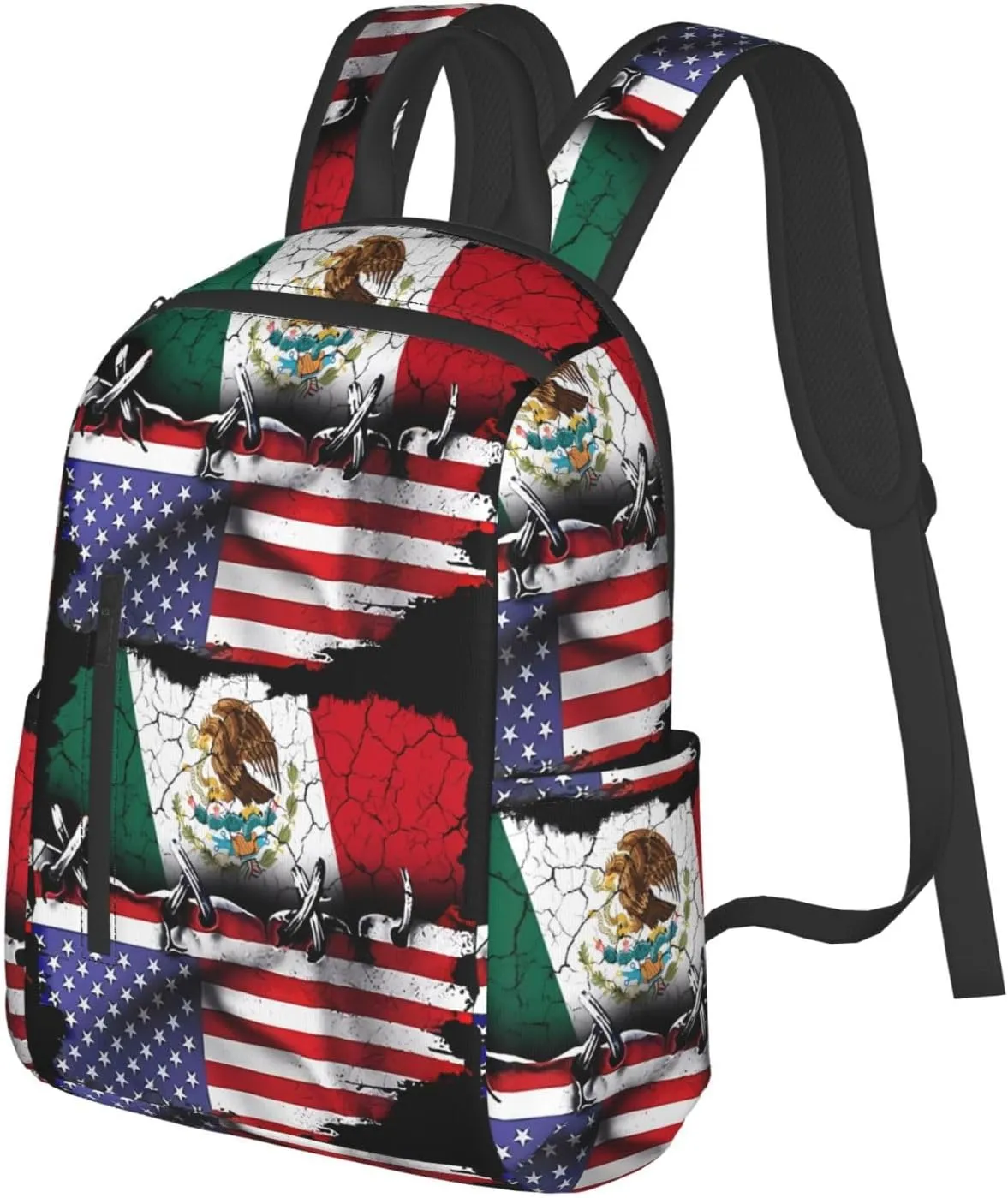 Pride Mexican American Flag Travel Backpacks Casual Laptop Backpack Sport Rucksack Large Capacity Daypack Multi-Pockets Adjustable Strap Bag for Working Hiking