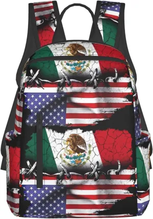 Pride Mexican American Flag Travel Backpacks Casual Laptop Backpack Sport Rucksack Large Capacity Daypack Multi-Pockets Adjustable Strap Bag for Working Hiking