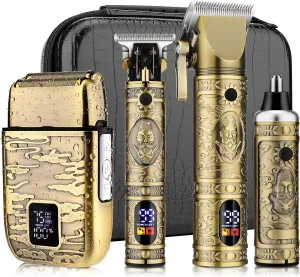 Professional Hair Clippers for Men,Hair Clippers T-Blade Trimmer Electric Shaver Nose Hair Trimmer Set,4 in 1 Cordless Barber Hair Cutting Kit LCD Display Gifts (Gold)