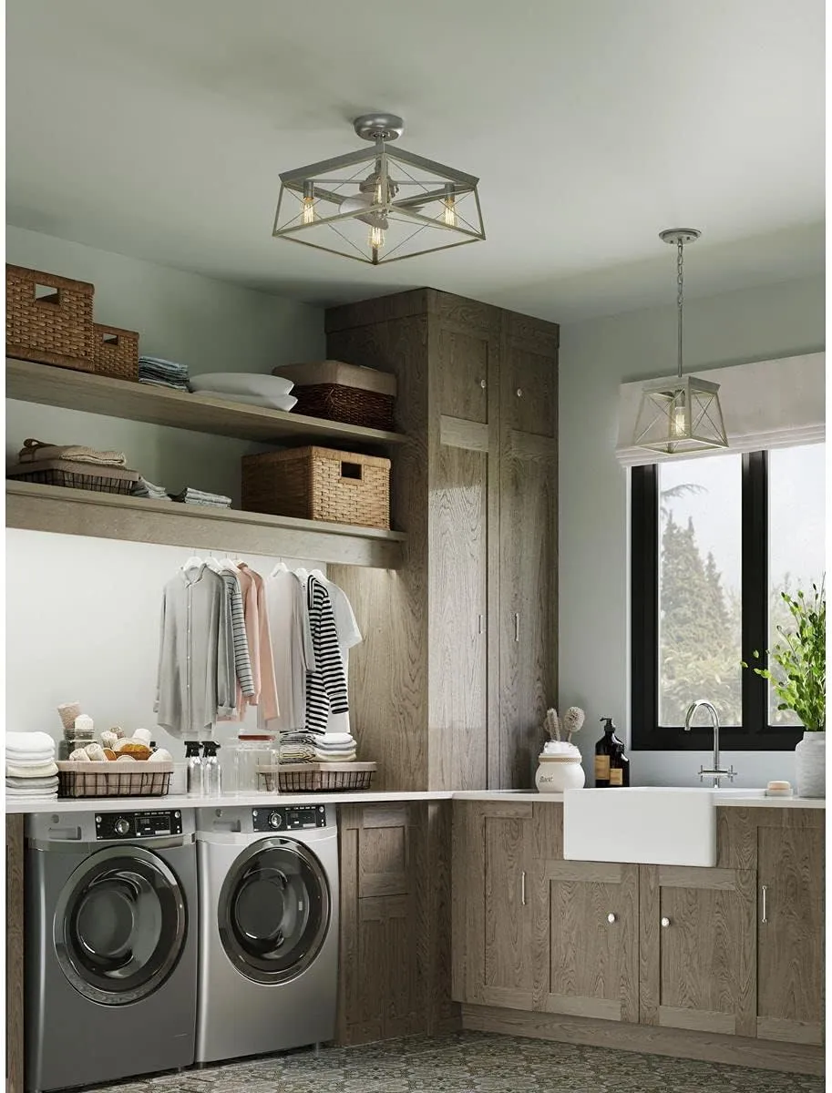 PROGRESS LIGHTING Briarwood Collection 1-Light Bleached Oak Farmhouse Mini-Pendant Light, Galvanized, 9.00x10.00x10.00
