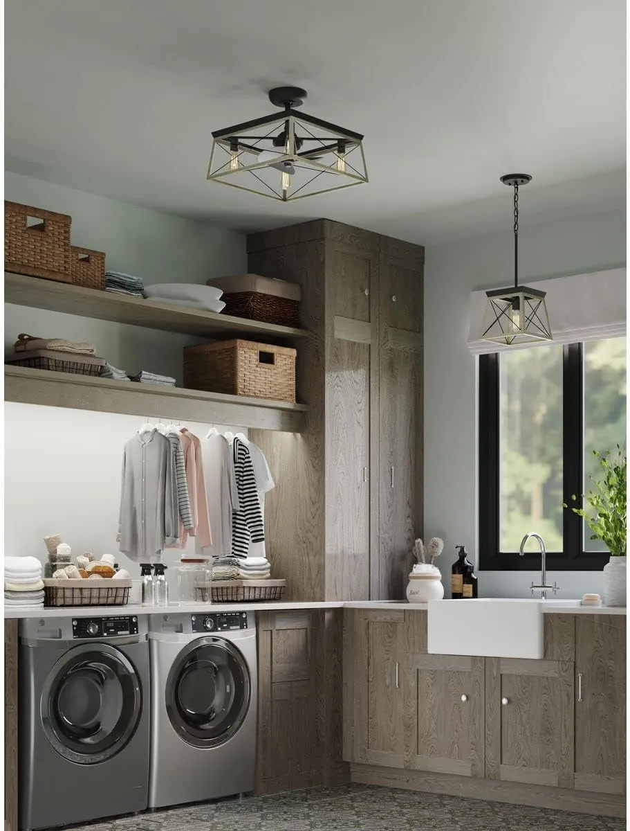 PROGRESS LIGHTING Briarwood Collection 1-Light Bleached Oak Farmhouse Mini-Pendant Light, Galvanized, 9.00x10.00x10.00