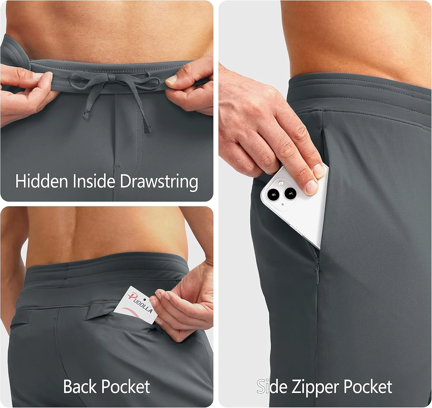 Pudolla Men's Golf Pants Stretch Sweatpants with Zipper Pockets Slim Fit Work Casual Joggers Pants for Men