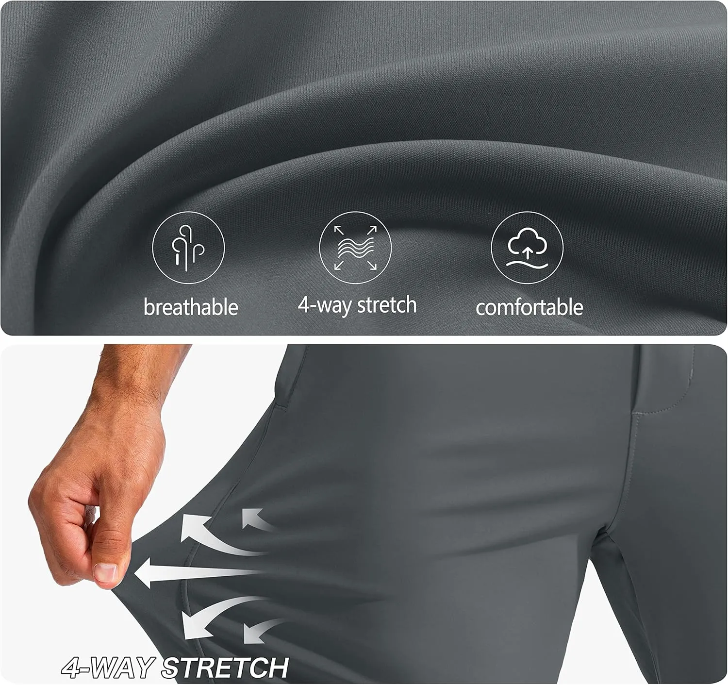 Pudolla Men's Golf Pants Stretch Sweatpants with Zipper Pockets Slim Fit Work Casual Joggers Pants for Men