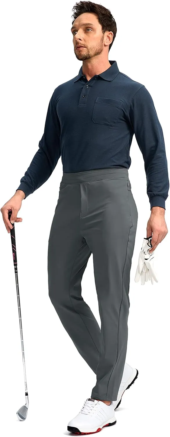 Pudolla Men's Golf Pants Stretch Sweatpants with Zipper Pockets Slim Fit Work Casual Joggers Pants for Men