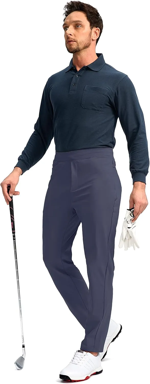 Pudolla Men's Golf Pants Stretch Sweatpants with Zipper Pockets Slim Fit Work Casual Joggers Pants for Men