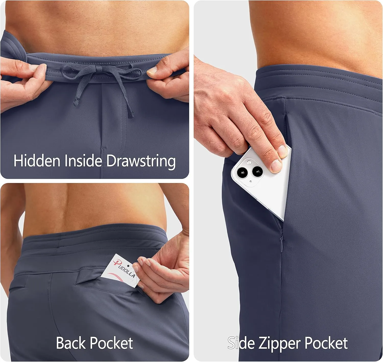 Pudolla Men's Golf Pants Stretch Sweatpants with Zipper Pockets Slim Fit Work Casual Joggers Pants for Men