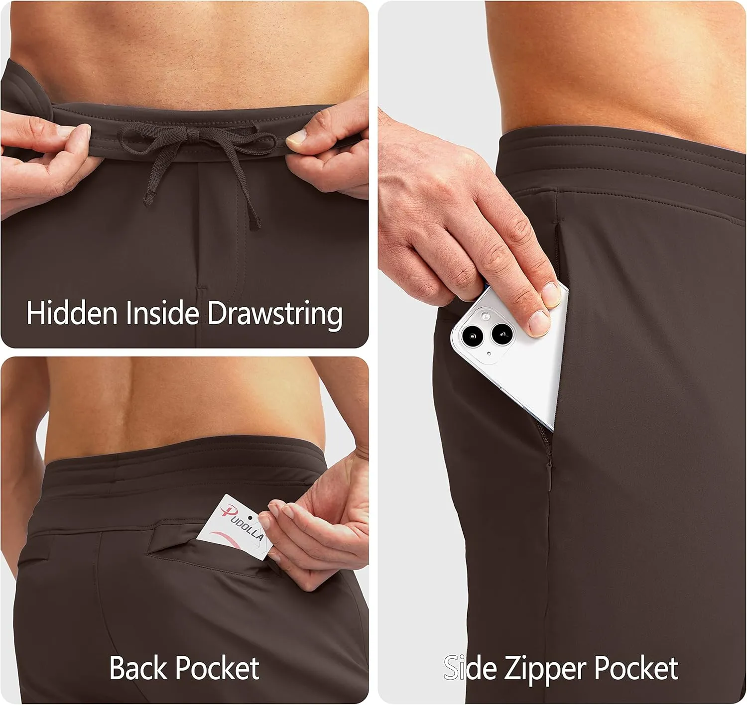 Pudolla Men's Golf Pants Stretch Sweatpants with Zipper Pockets Slim Fit Work Casual Joggers Pants for Men
