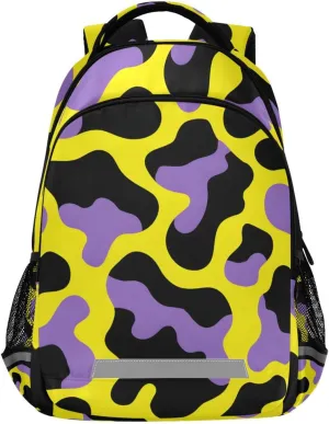 Purple Yellow Cow Backpack for Girls Boys School Bookbag Kids Daypack Lightweight Laptop Backpack Back to School Supplies