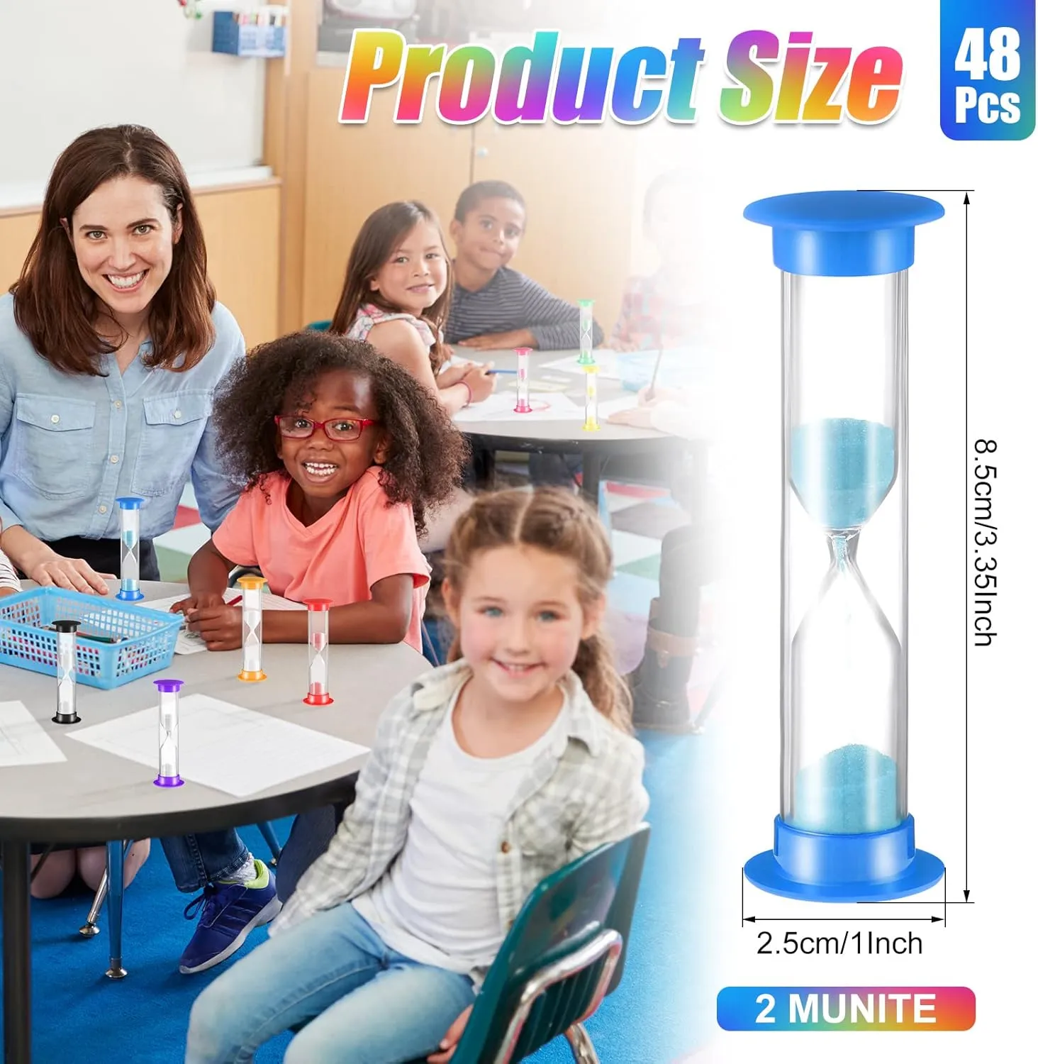 Queekay 48 Pcs 2 Minute Sand Timer for Kids, Mini Hourglass Bulk Sand Clock Timer for Adult Kids in Classroom Kitchen Games Office School(Colorful)