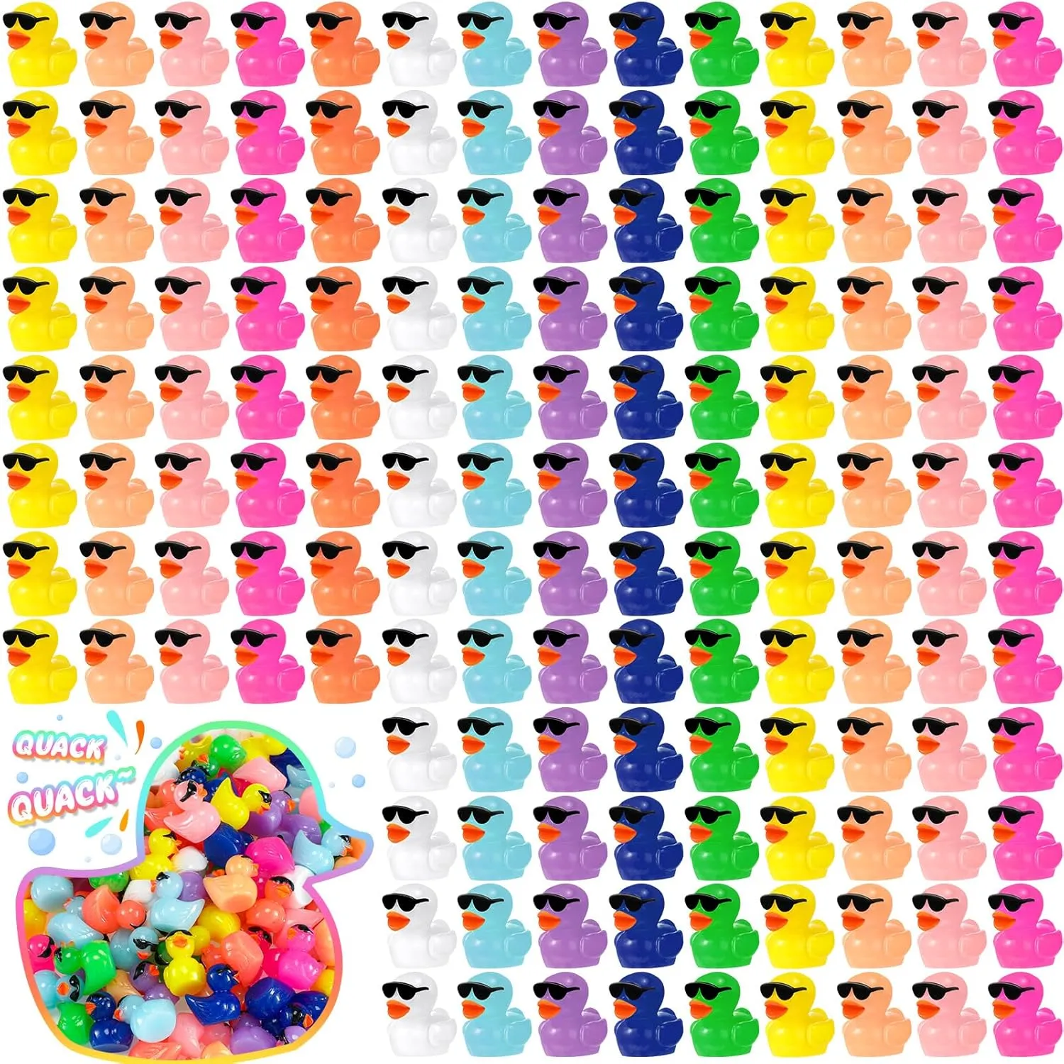 Qunclay Mini Resin Duck with Sunglasses Tiny Ducks Bulk Tiny Colorful Duck Figures Miniature Dollhouse Accessories DIY Craft Toys for Birthday Gift Micro Fairy Landscape Aquarium Potted (250 Pcs)