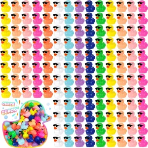Qunclay Mini Resin Duck with Sunglasses Tiny Ducks Bulk Tiny Colorful Duck Figures Miniature Dollhouse Accessories DIY Craft Toys for Birthday Gift Micro Fairy Landscape Aquarium Potted (250 Pcs)