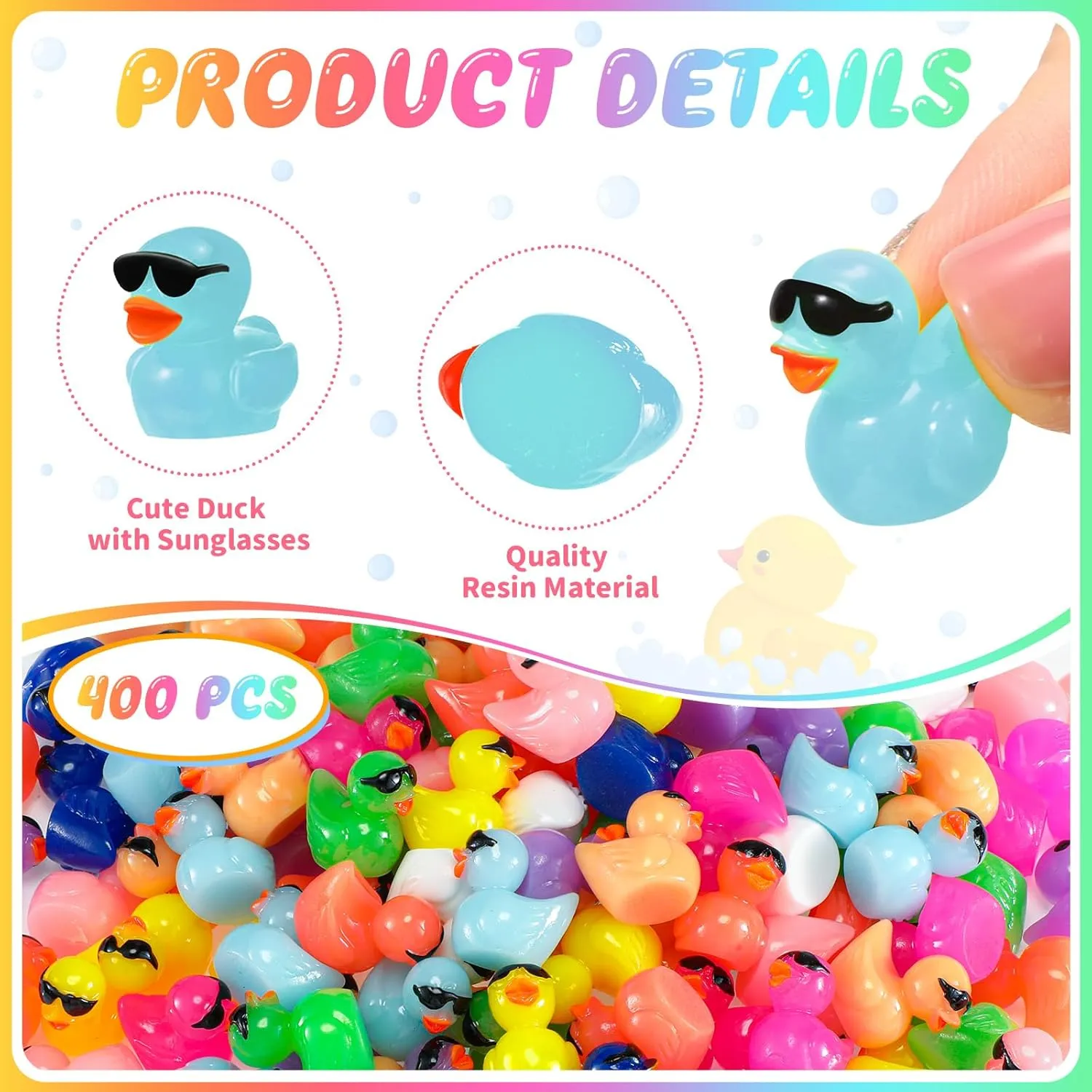 Qunclay Mini Resin Duck with Sunglasses Tiny Ducks Bulk Tiny Colorful Duck Figures Miniature Dollhouse Accessories DIY Craft Toys for Birthday Gift Micro Fairy Landscape Aquarium Potted (250 Pcs)