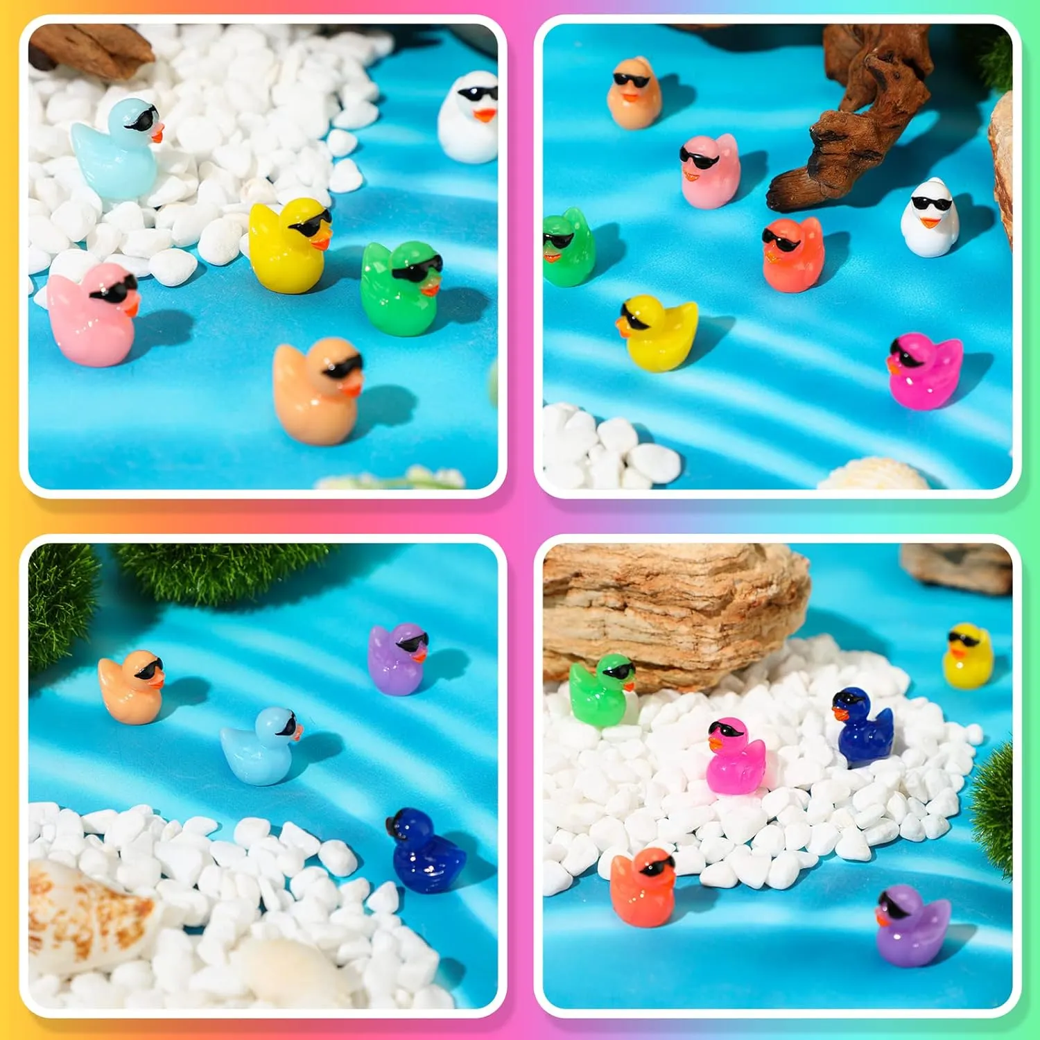 Qunclay Mini Resin Duck with Sunglasses Tiny Ducks Bulk Tiny Colorful Duck Figures Miniature Dollhouse Accessories DIY Craft Toys for Birthday Gift Micro Fairy Landscape Aquarium Potted (250 Pcs)