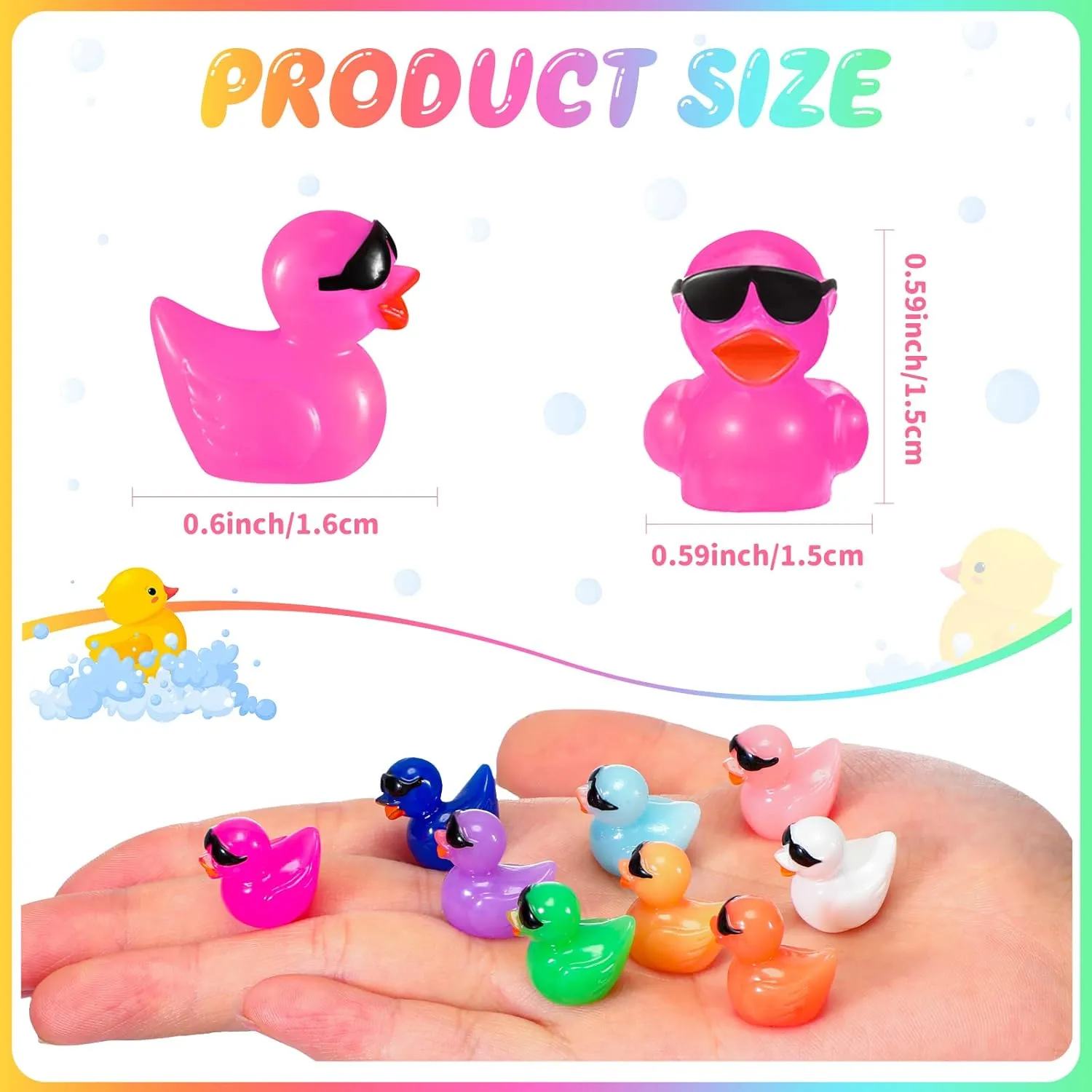 Qunclay Mini Resin Duck with Sunglasses Tiny Ducks Bulk Tiny Colorful Duck Figures Miniature Dollhouse Accessories DIY Craft Toys for Birthday Gift Micro Fairy Landscape Aquarium Potted (250 Pcs)