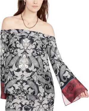 Rachel Roy Womens Paisley Peasant Blouse, Black, Medium