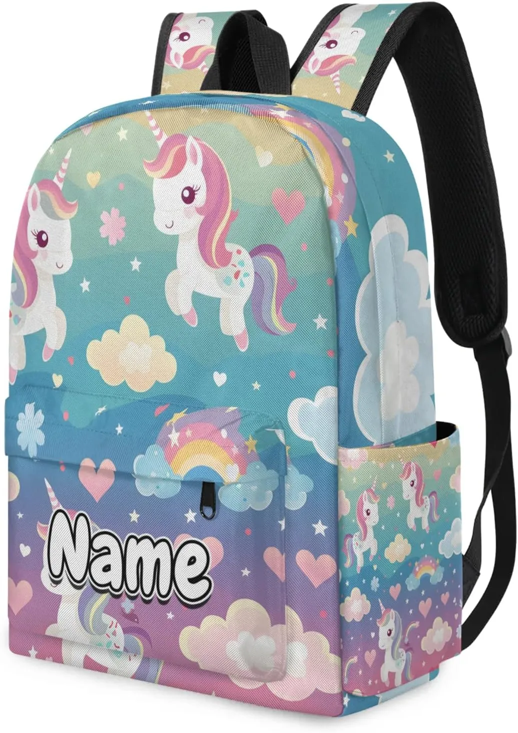 Rainbow Unicorns Personalized Backpack Bag with Name Lightweight Custom Shoulder Bags Waterproof Casual Backpacks Travel Laptop Bag 15.1in