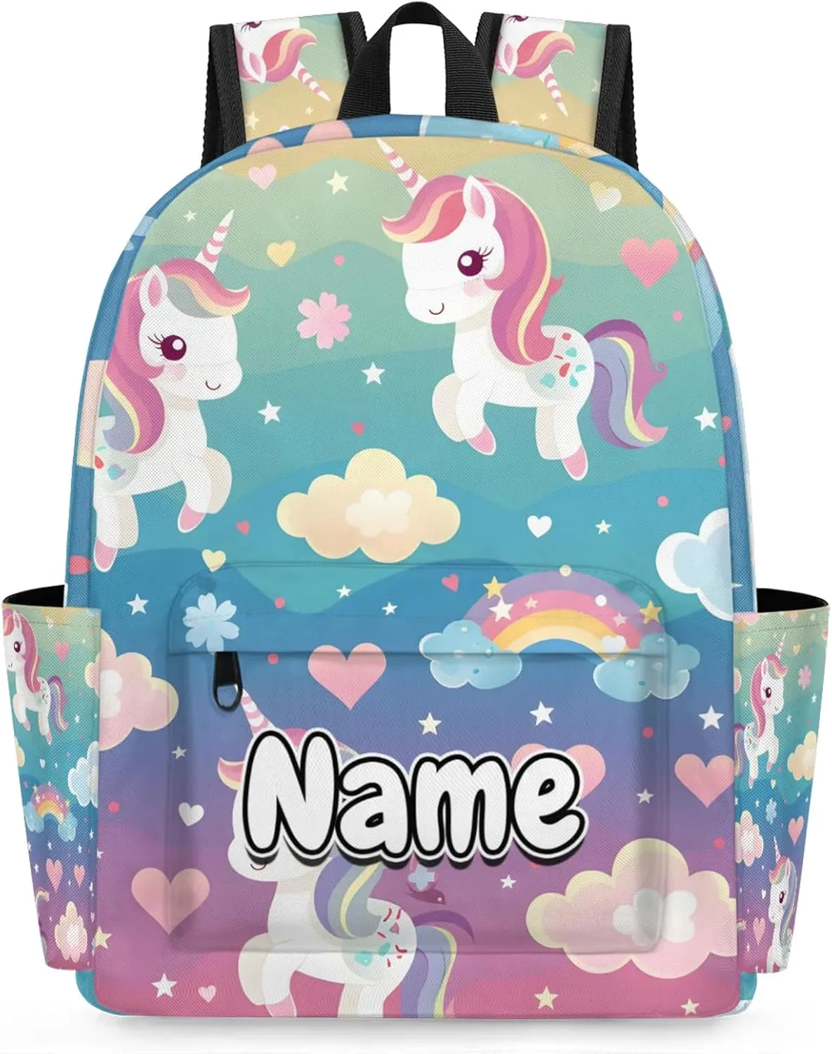 Rainbow Unicorns Personalized Backpack Bag with Name Lightweight Custom Shoulder Bags Waterproof Casual Backpacks Travel Laptop Bag 15.1in