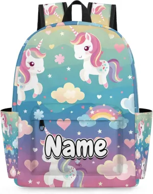 Rainbow Unicorns Personalized Backpack Bag with Name Lightweight Custom Shoulder Bags Waterproof Casual Backpacks Travel Laptop Bag 15.1in