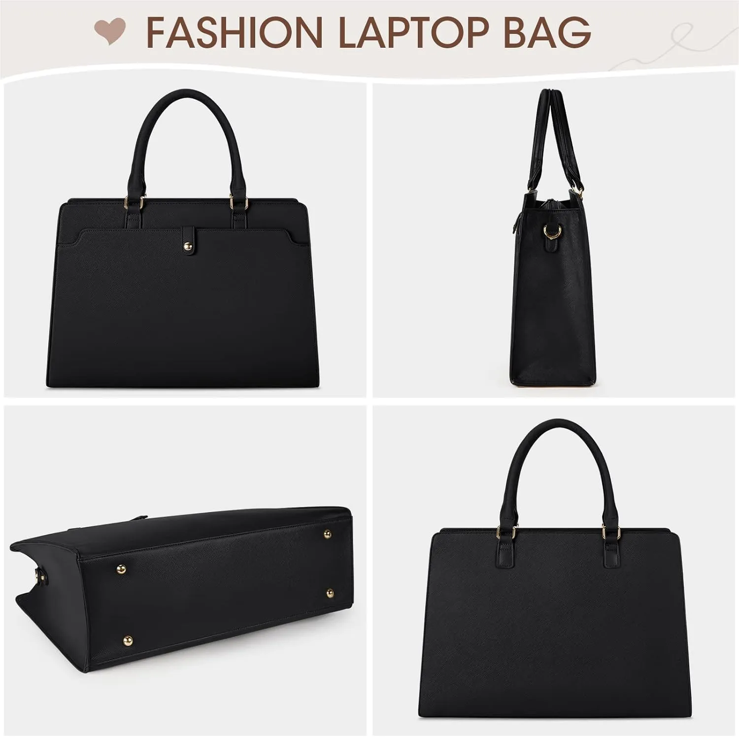 RAINSMORE Laptop Bag for Women 15.6 Inch Laptop Tote Bag Leather Work Bag Waterproof Womens Briefcase Business Office Computer Tote Bag Large Capacity Handbag Shoulder Bag Black