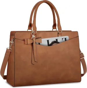 RAINSMORE Laptop Bag for Women 15.6 Inch PU Leather Laptop Tote Bag Professional Business Office Briefcase Waterproof Work Bag Computer Tote Bag Large Lightweight Handbag Shoulder Bag