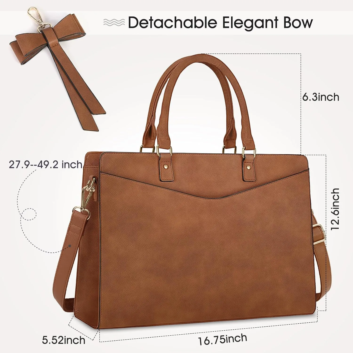 RAINSMORE Laptop Bag for Women 15.6 Inch PU Leather Laptop Tote Bag Professional Business Office Briefcase Waterproof Work Bag Computer Tote Bag Large Lightweight Handbag Shoulder Bag
