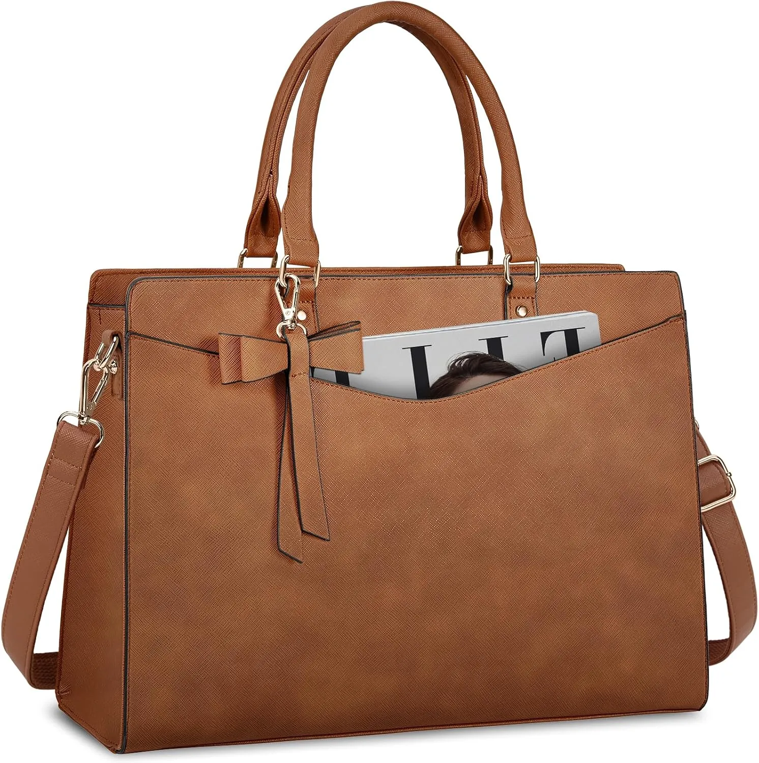 RAINSMORE Laptop Bag for Women 15.6 Inch PU Leather Laptop Tote Bag Professional Business Office Briefcase Waterproof Work Bag Computer Tote Bag Large Lightweight Handbag Shoulder Bag