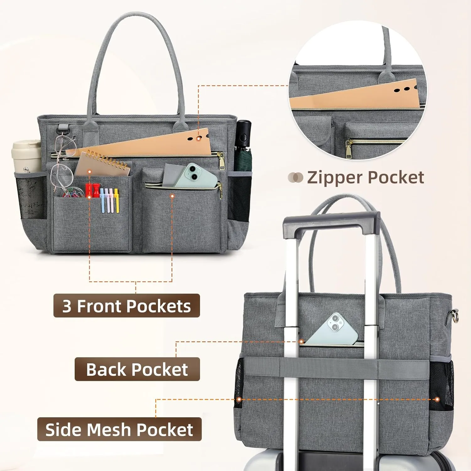 RAINSMORE Laptop Bag for Women 15.6 Inch Work Teacher Tote Nurse Bag Professional Laptop Tote Computer Messenger Shoulder Bags Large Handbag Business Office Work Briefcase