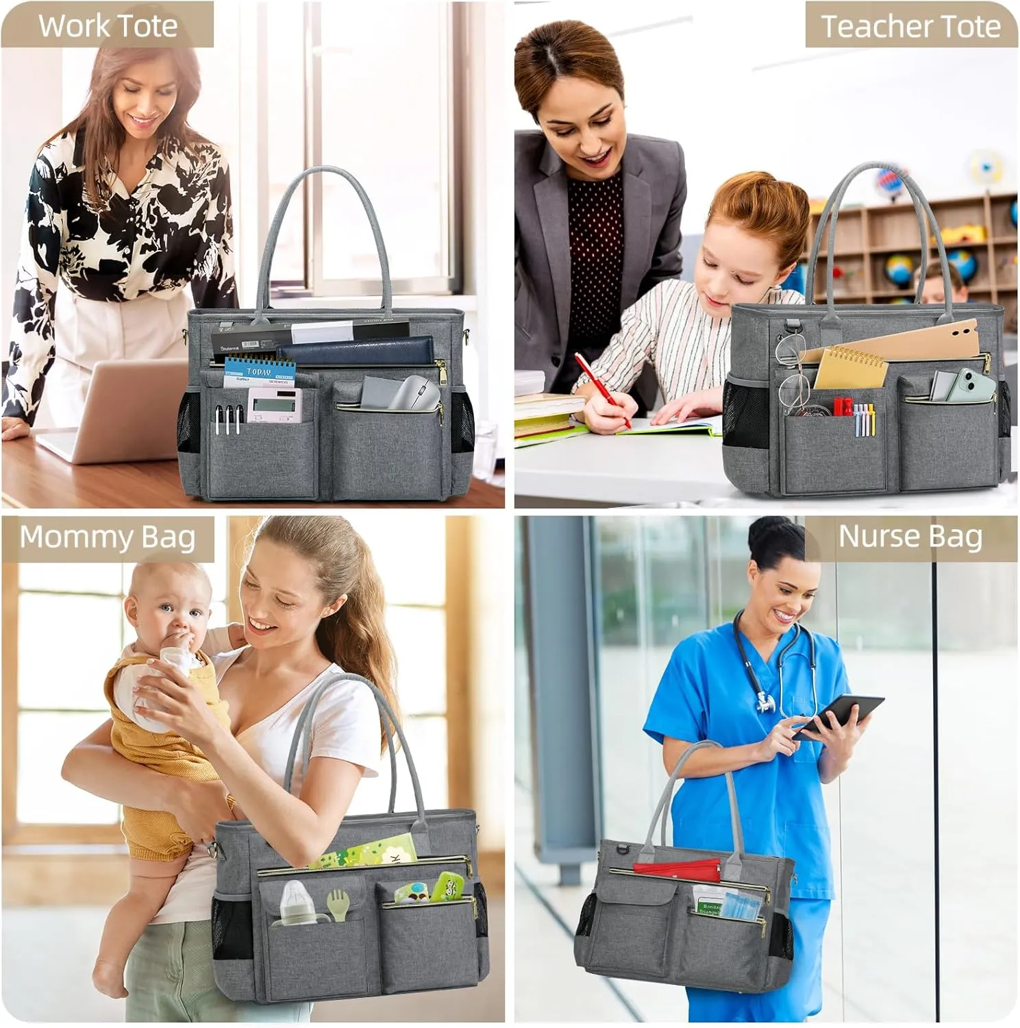 RAINSMORE Laptop Bag for Women 15.6 Inch Work Teacher Tote Nurse Bag Professional Laptop Tote Computer Messenger Shoulder Bags Large Handbag Business Office Work Briefcase
