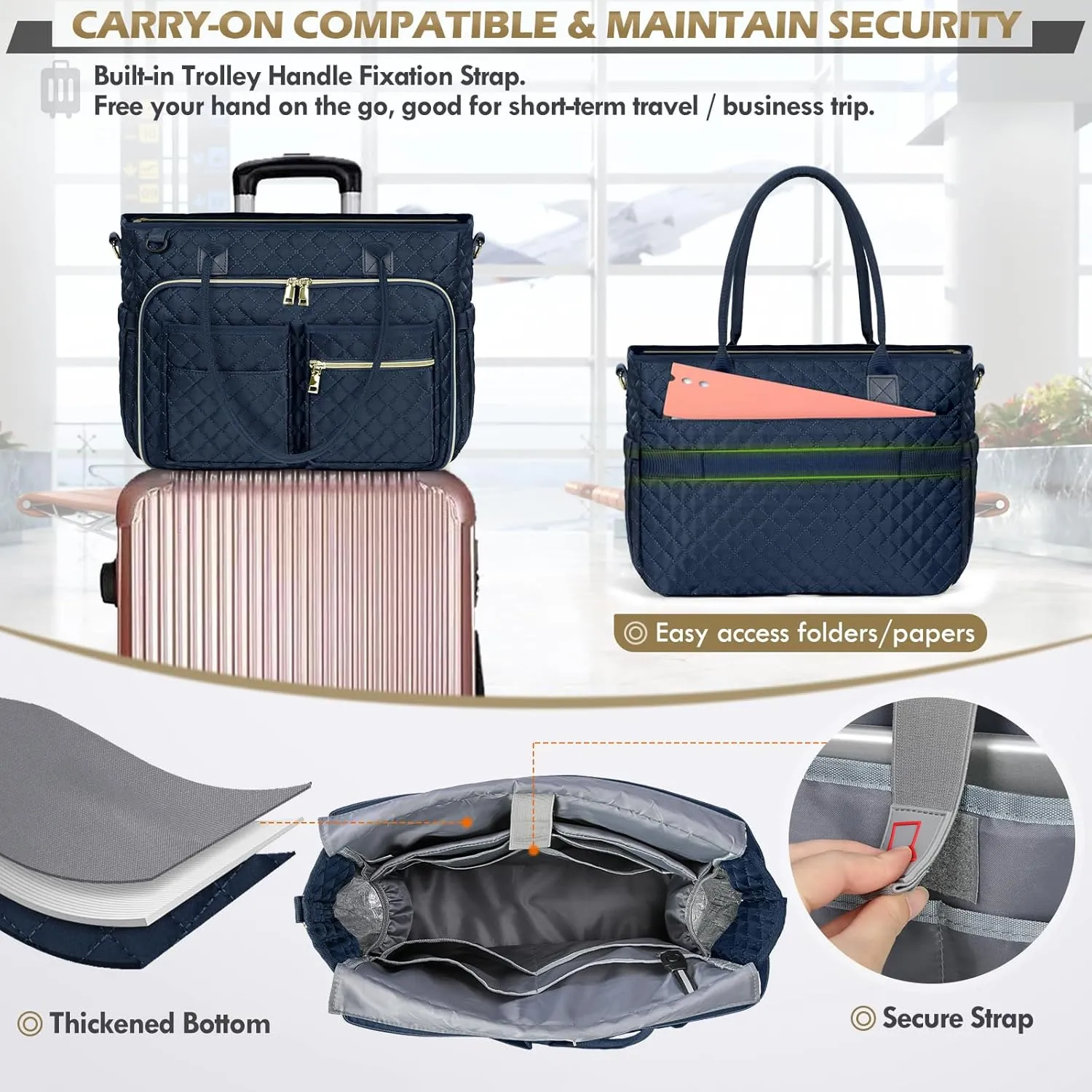 RAINSMORE Teacher Tote Bag 15.6 inch Laptop Bag for Women Work Bags Laptop Tote Nurse Bag Professional Computer Messenger with Insulated Pocket, Laptop Briefcase for Office, College, Dark Blue
