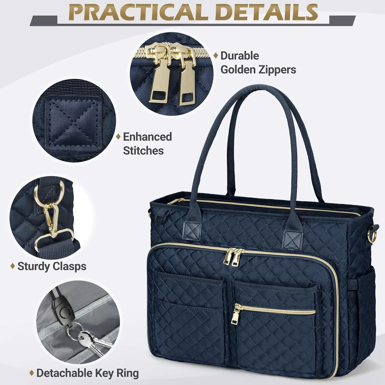 RAINSMORE Teacher Tote Bag 15.6 inch Laptop Bag for Women Work Bags Laptop Tote Nurse Bag Professional Computer Messenger with Insulated Pocket, Laptop Briefcase for Office, College, Dark Blue