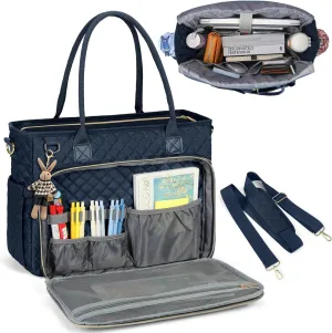 RAINSMORE Teacher Tote Bag 15.6 inch Laptop Bag for Women Work Bags Laptop Tote Nurse Bag Professional Computer Messenger with Insulated Pocket, Laptop Briefcase for Office, College, Dark Blue