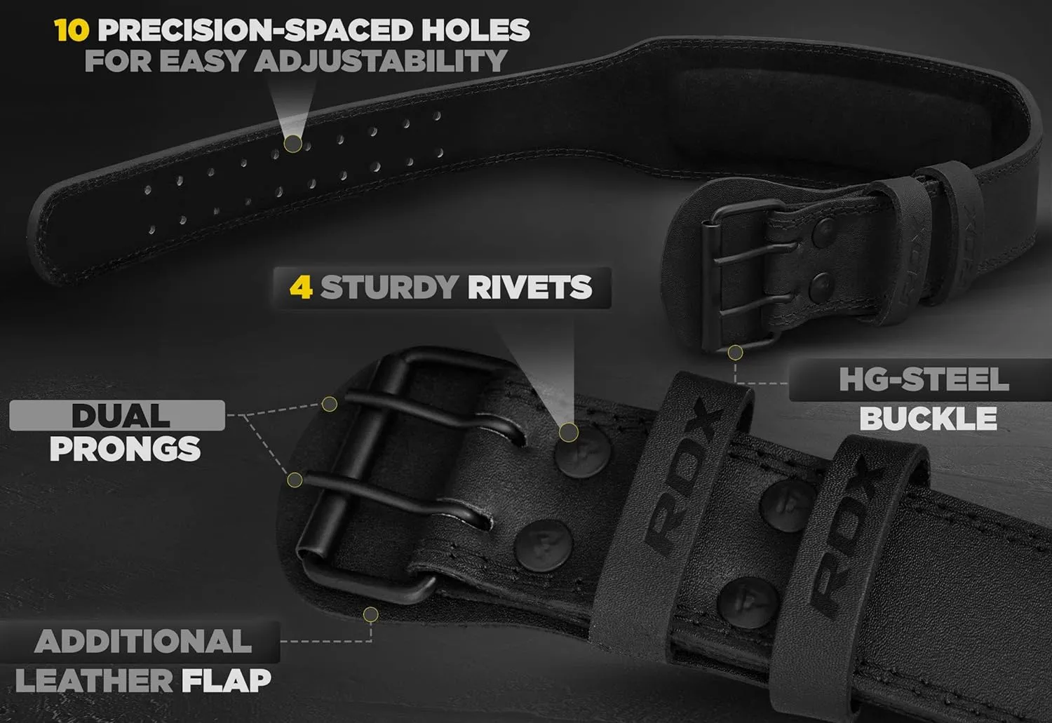 RDX Weight Lifting Belt Gym Fitness, Cowhide Leather, 4” 6” Padded Lumbar Back Support, 10 Adjustable Holes, Weightlifting Powerlifting Bodybuilding Deadlift Squat Workout Strength Training, Men Women