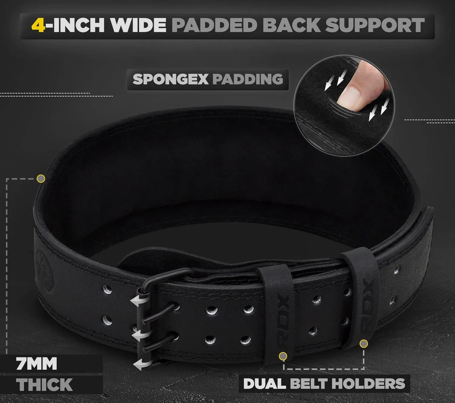 RDX Weight Lifting Belt Gym Fitness, Cowhide Leather, 4” 6” Padded Lumbar Back Support, 10 Adjustable Holes, Weightlifting Powerlifting Bodybuilding Deadlift Squat Workout Strength Training, Men Women
