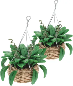 Realistic Miniature Bonsai for Dollhouse 2pcs Greenery Plant Pot 1:12 Scale Hanging Plant Indoor/Outdoor Decor for Fairy Garden