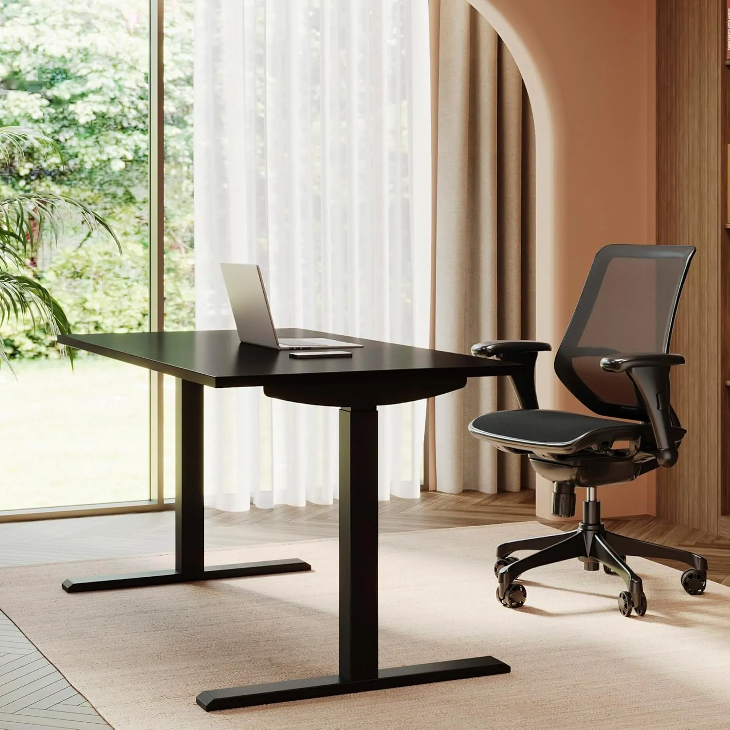 Realspace® Magellan 60"W Pneumatic Height-Adjustable Standing Desk, Espresso