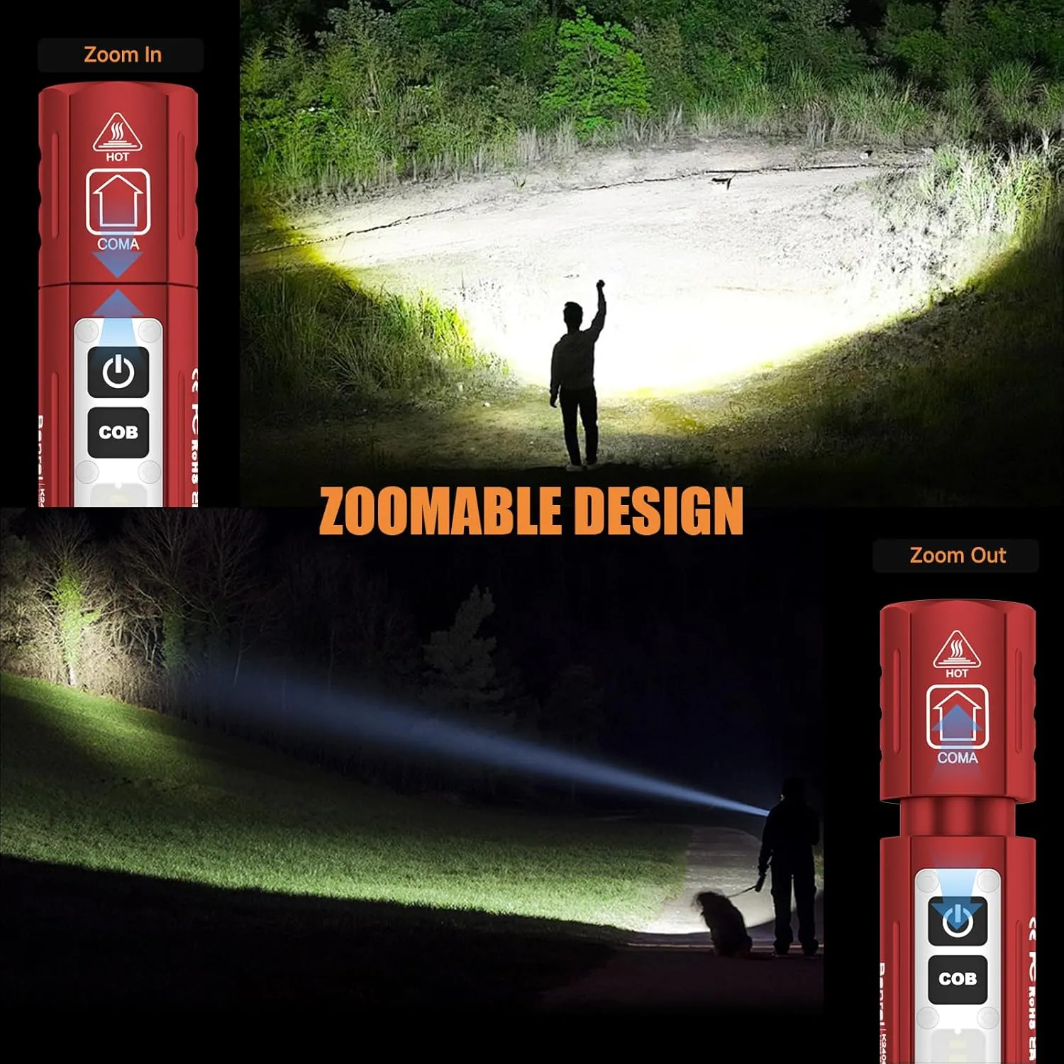 Rechargeable Tactical Flashlights High Lumens - Super Bright Small Powerful LED Magnetic USB C Flashlight, 8 Modes, Dual Button Waterproof Pocket Flash Light for Emergency, Car (1, Red)