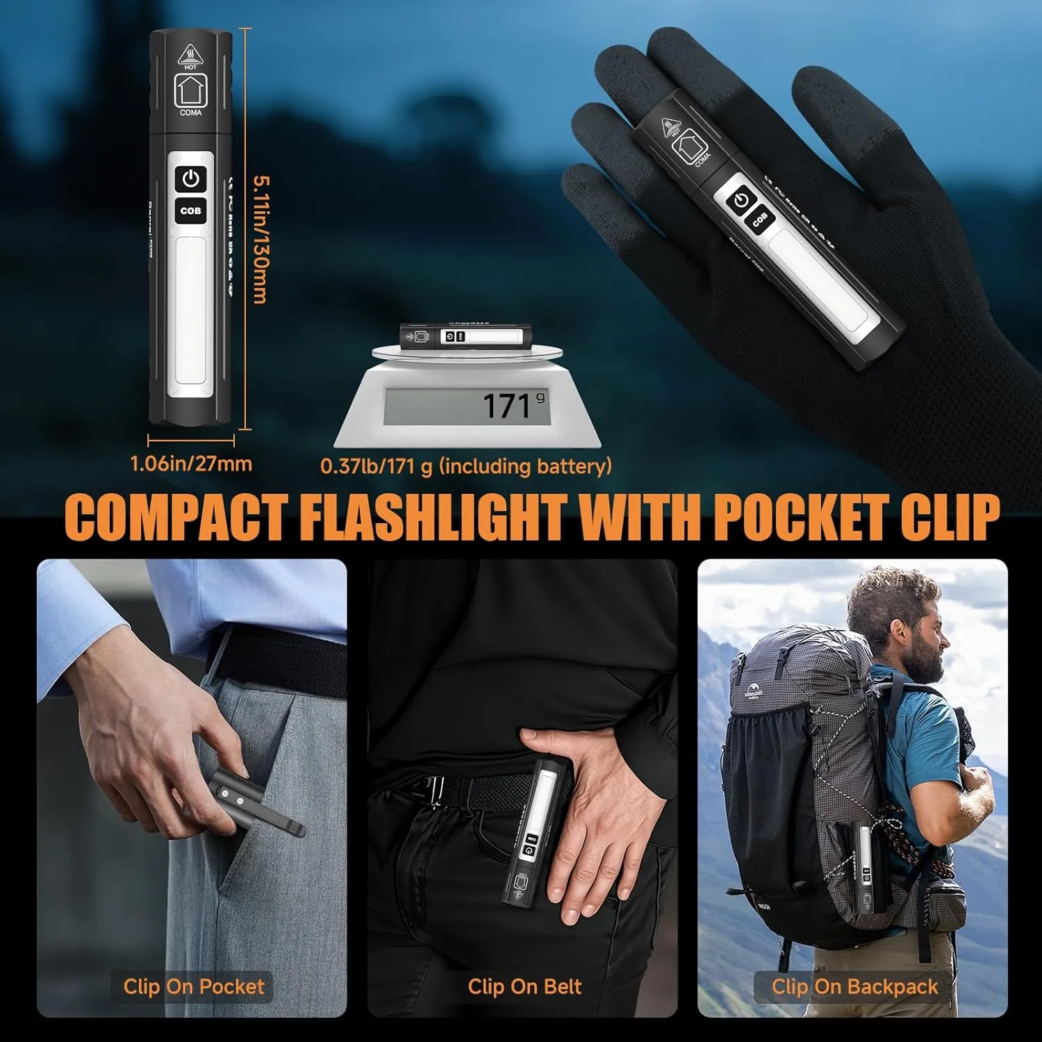 Rechargeable Tactical Flashlights High Lumens - Super Bright Small Powerful LED Magnetic USB C Flashlight, 8 Modes, Dual Button Waterproof Pocket Flash Light for Emergency, Car (2, Black)