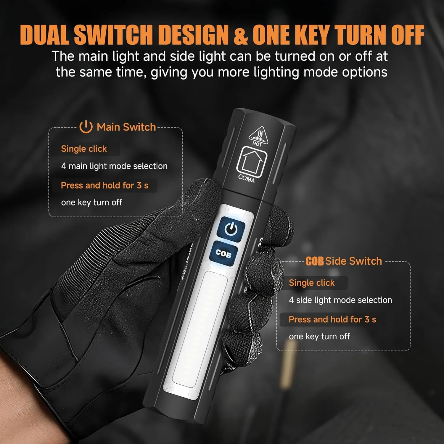 Rechargeable Tactical Flashlights High Lumens - Super Bright Small Powerful LED Magnetic USB C Flashlight, 8 Modes, Dual Button Waterproof Pocket Flash Light for Emergency, Car (2, Black)