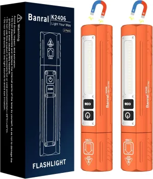 Rechargeable Tactical Flashlights High Lumens - Super Bright Small Powerful LED Magnetic USB C Flashlight, 8 Modes, Dual Button Waterproof Pocket Flash Light for Emergency, Car (2, Orange)
