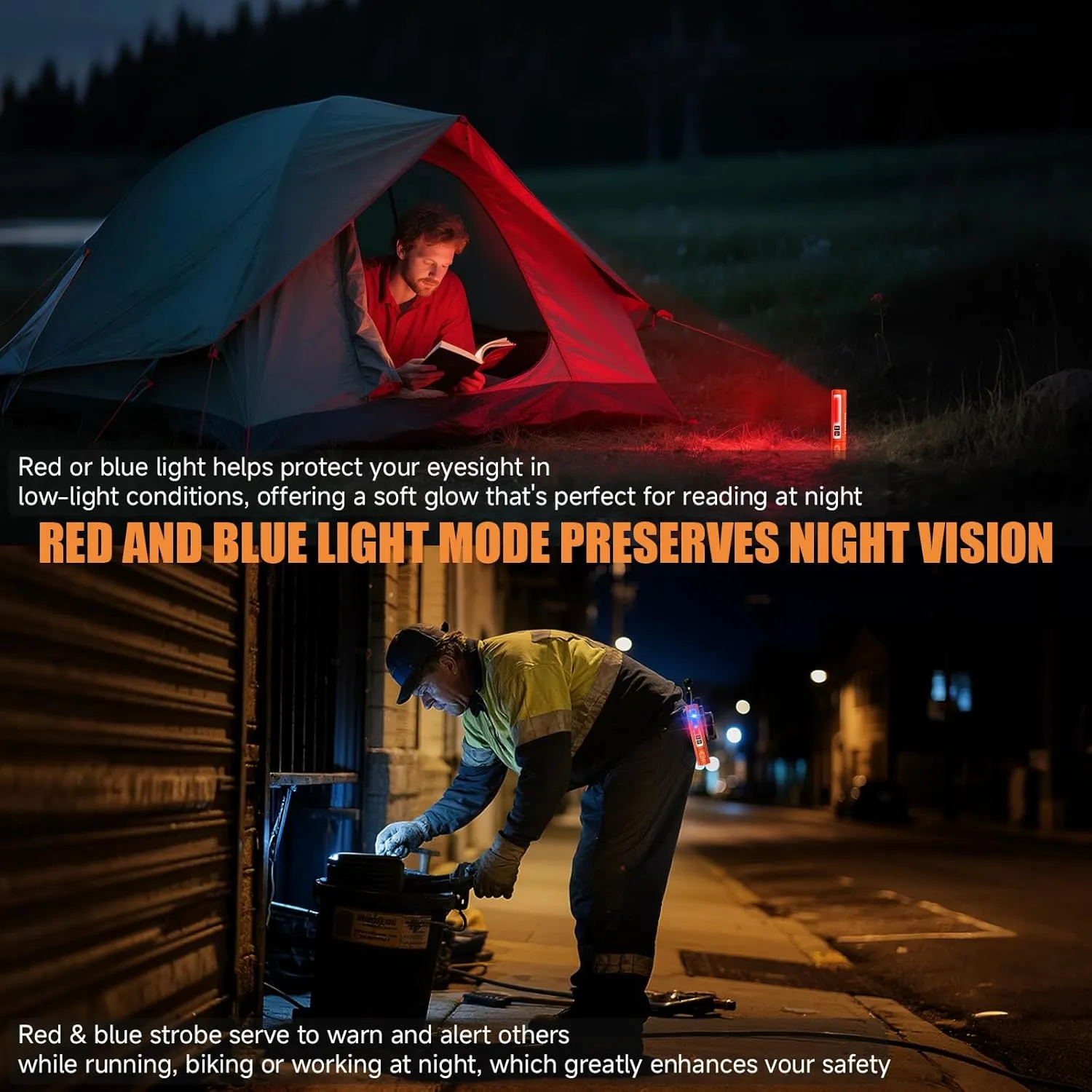 Rechargeable Tactical Flashlights High Lumens - Super Bright Small Powerful LED Magnetic USB C Flashlight, 8 Modes, Dual Button Waterproof Pocket Flash Light for Emergency, Car (2, Orange)