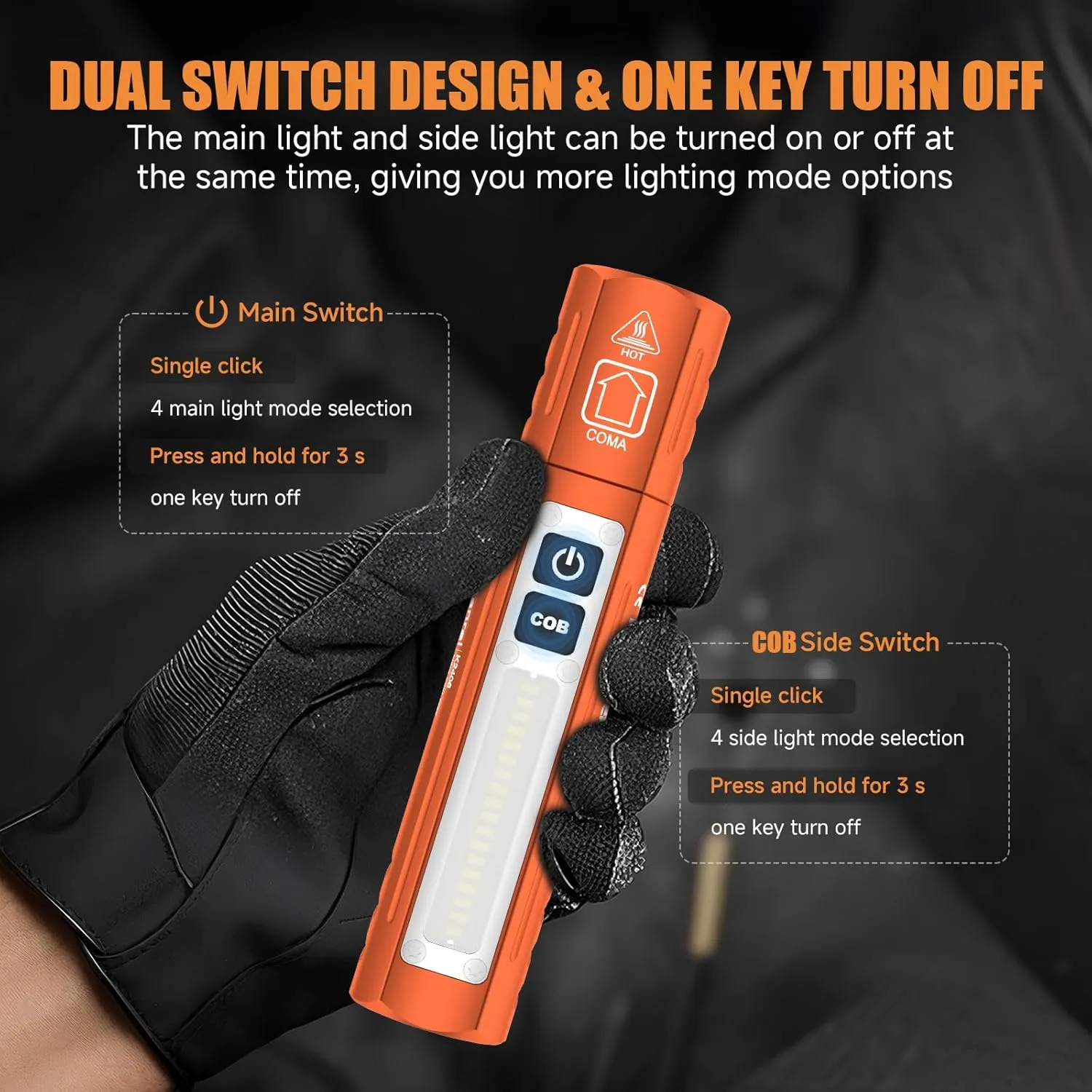 Rechargeable Tactical Flashlights High Lumens - Super Bright Small Powerful LED Magnetic USB C Flashlight, 8 Modes, Dual Button Waterproof Pocket Flash Light for Emergency, Car (2, Orange)
