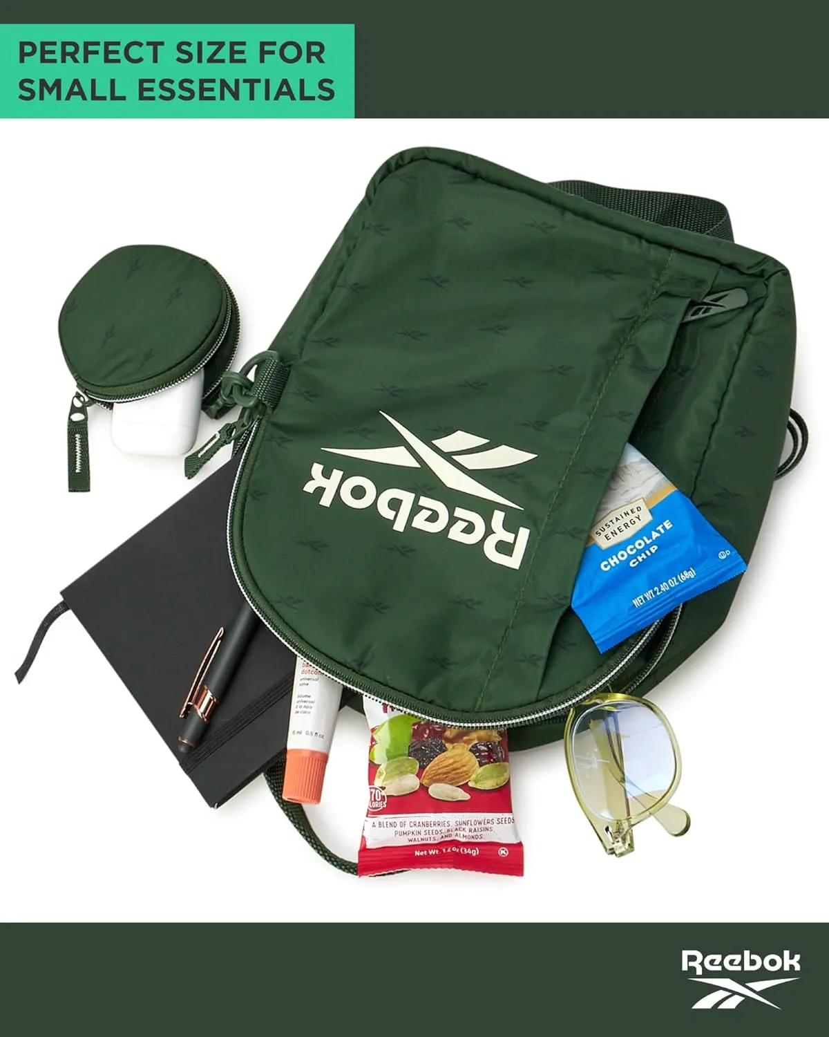 Reebok Women's Backpack - Lightweight Mini Essential Backpack - Small Casual Travel Bag for Women, Green Reagan
