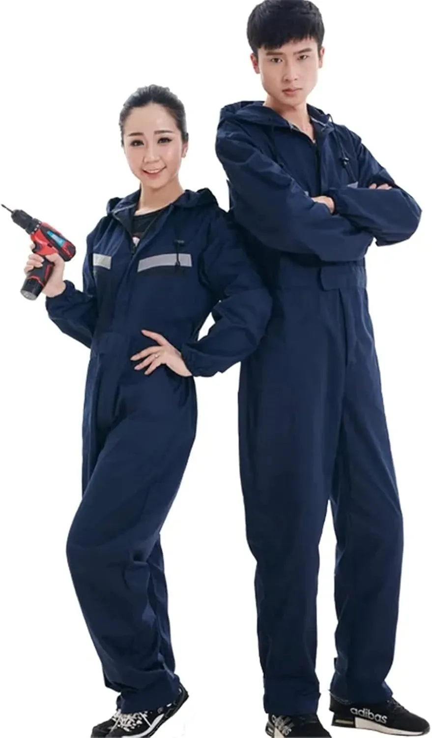 Resnan Unisex Work Jumpsuit with Zippered Frontal Pockets Workwear Dustproof Workwear Mechanic Long Sleeve Coverall Suit Hood