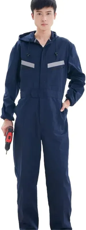 Resnan Unisex Work Jumpsuit with Zippered Frontal Pockets Workwear Dustproof Workwear Mechanic Long Sleeve Coverall Suit Hood