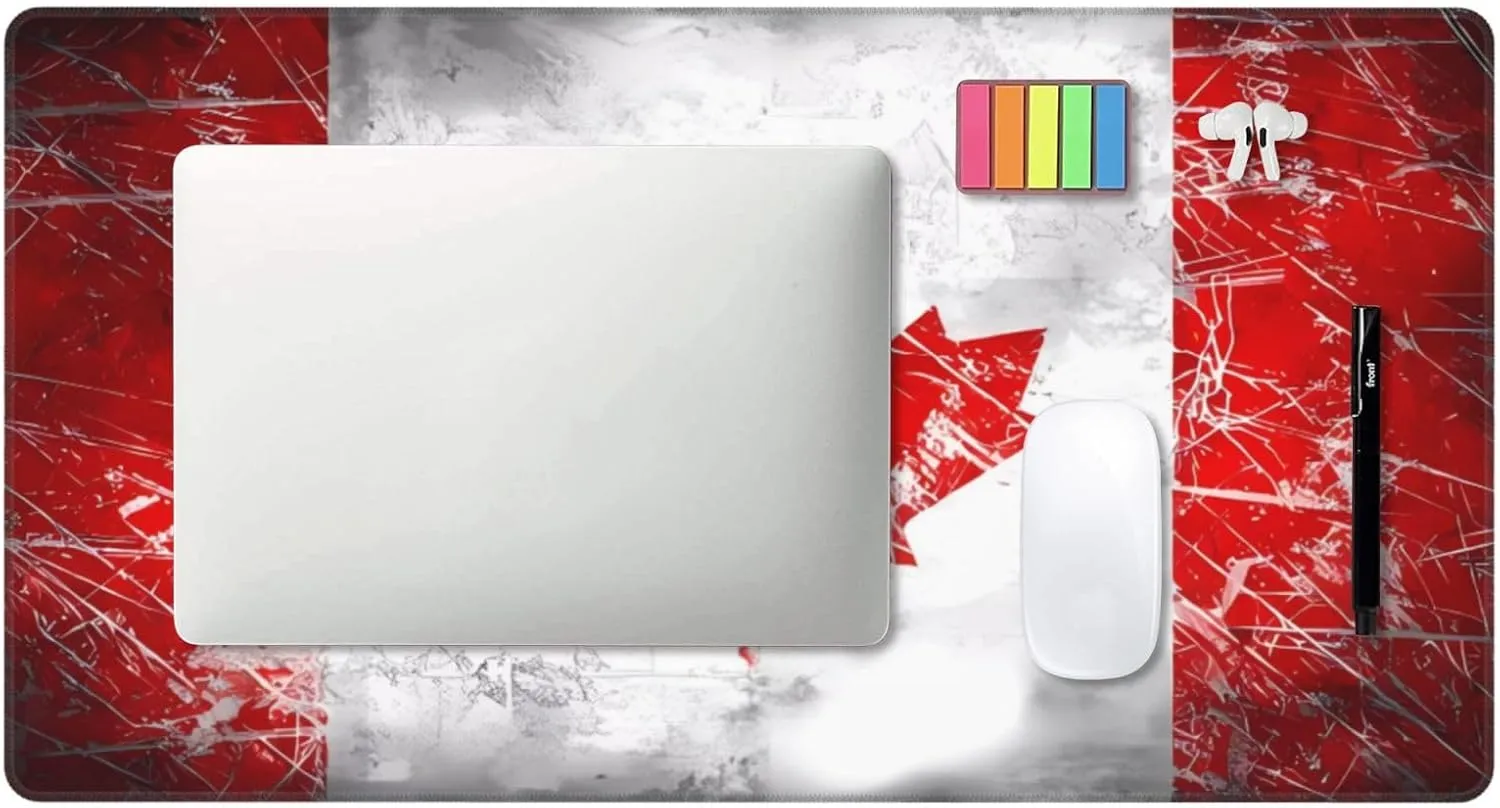 Retro Canada Flag Non-Slip Desk Pad,Mouse Pad,Waterproof PVC Desk Table Protector, Easy Clean Laptop Desk Writing Mat for Office Work/Home/Decor